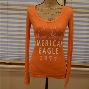 American Eagle Long Sleeve Orange Graphic Tee